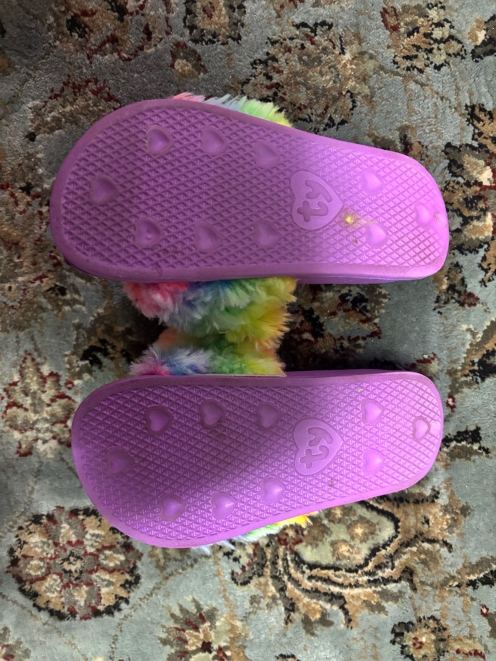 TY Beanie Boo Plush Slide Sandals in Lavender with Rainbow Fur NWT sz 11-13 - Picture 3 of 4